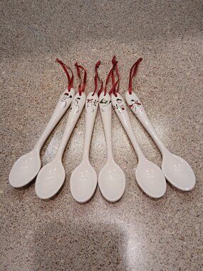 Set of 6 Williams Sonoma Ceramic Snowman Hot Chocolate Spoons or Ornaments